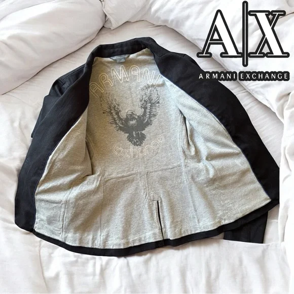 Gorgeous Armani Exchange Black Blazer, Tailored, One Button, Satin Back Collar - Picture 5 of 15